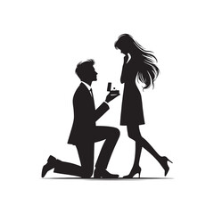 Vector Silhouette of Couple Proposing: Romantic Gesture Captured in Silhouette, proposing couple vector stock.