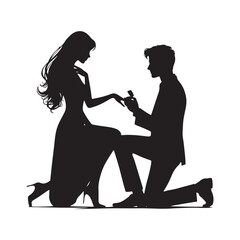 Vector Silhouette of Couple Proposing: Romantic Gesture Captured in Silhouette, proposing couple vector stock.
