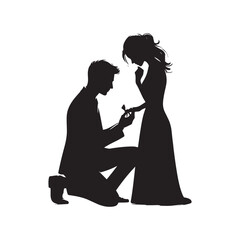 Vector Silhouette of Couple Proposing: Romantic Gesture Captured in Silhouette, proposing couple vector stock.