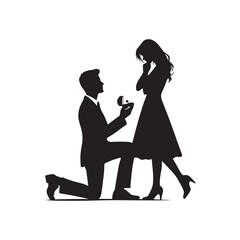 Vector Silhouette of Couple Proposing: Romantic Gesture Captured in Silhouette, proposing couple vector stock.