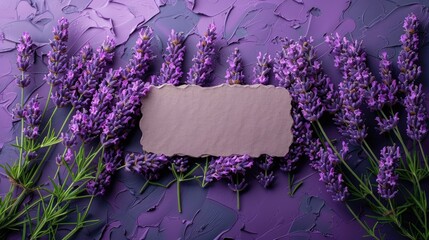 Note paper placed with purple flowers For various decorative design work