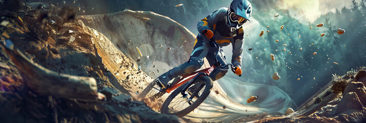 Cycling - BMX: A BMX rider navigating through jumps and obstacles on a BMX track - obrazy, fototapety, plakaty