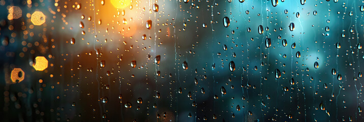 Close-up of raindrops on a windowpane, symbolizing introspection and contemplation - obrazy, fototapety, plakaty
