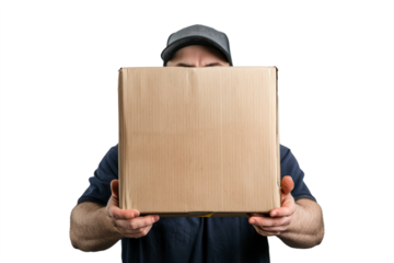efficiency and speed of your courier service, ready to deliver the package without markings, on a neutral white background.