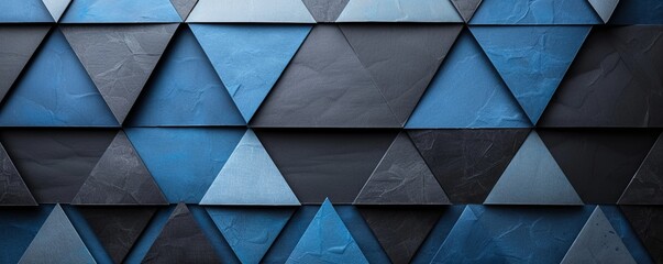 Vivid geometric shapes in black and blue create a futuristic 3D illusion with a high-tech vibe.