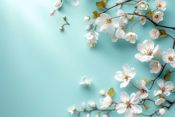 spring background; fresh flower on blue background. - obrazy, fototapety, plakaty