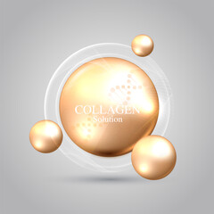 Gold collagen solution and DNA. vitamin solution complex with chemical formula from nature. beauty treatment nutrition skin care design. medical and scientific concepts. vector design.