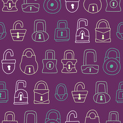 Outline Collection of Lock Seamless Pattern Vector illustration for Print, Wallpaper, Decoration.