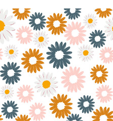 Seamless pattern with daisies on white background. 