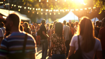 Crowd in the city, blurred people in an outdoor event, with a bokeh effect. 