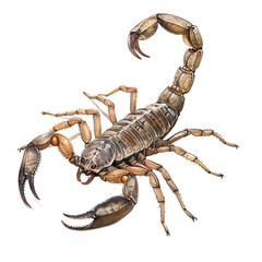 Illustration of a Buthus genus scorpion on a white background 