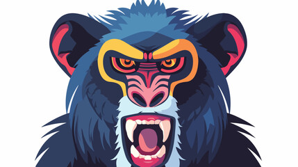 Angry Mandrill monkey Flat vector isolated on white background