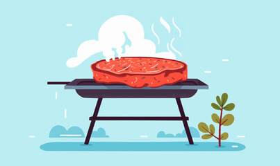 A cartoon of a steak on a grill with steam coming off it