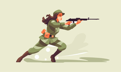 Obraz premium woman soldier vector flat minimalistic isolated illustration --