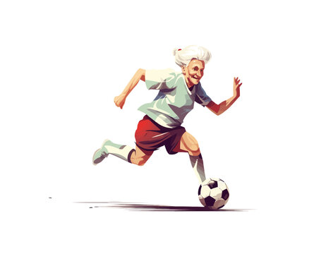 old woman playing soccer vector flat isolated illustration