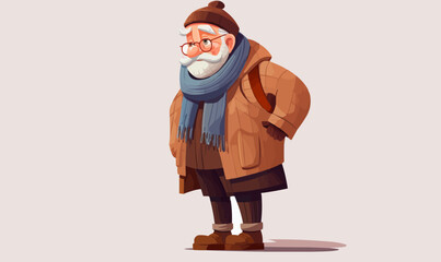 old man waring cosy winter clothes isolated vector style on isolated background illustration