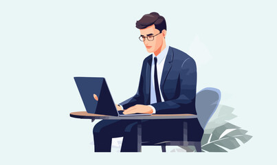 man in business suit using laptop vector flat isolated illustration