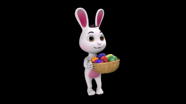 Bunny with easter eggs – 3d render looped with alpha channel.