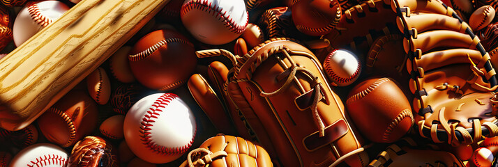 A collage of baseball equipment such as gloves, balls, and bats, representing the essentials of the game