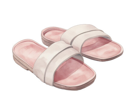 Zori traditional Japanese sandals, single object , japan, watercolor illustration isolated on white background for removing background , isolated background, Japanese style, watercolor