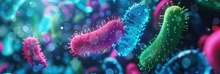 A conceptual image of beneficial bacteria in fermented foods like yogurt and kimchi - obrazy, fototapety, plakaty