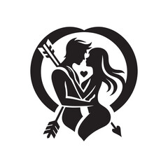 Vector Silhouette of Romantic Couple: Tender Moments in Simplified Form, romantic couple vector stock.