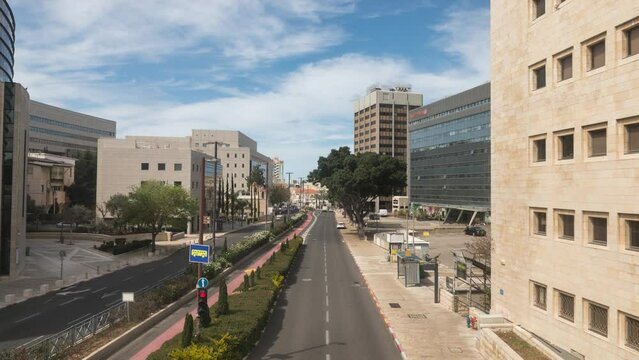 The traffic on Sderot HaPalyam street in Haifa, Israel, time lapse
