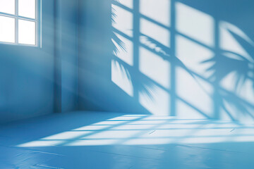 Blue background with shadows of window on the floor