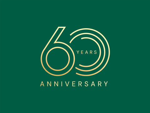 60th Anniversary with Lines Number luxury gold celebration logo vector design concept. Sixty years anniversary gold logo template for celebration event, invitation, company, business, greeting, web.