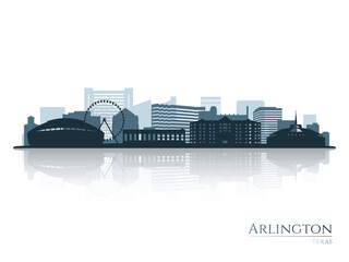Arlington skyline silhouette with reflection. Landscape Arlington, Texas. Vector illustration. - 767814734
