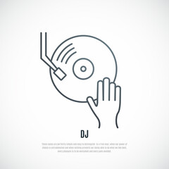 Dj line icon. Outline vector illustration of DJ spins record. - 767814797
