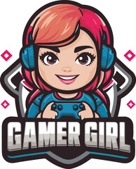 Vector cute happy gamer girl expressions gaming mascot
