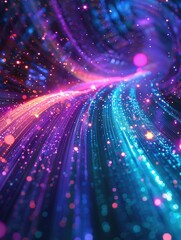 Obraz premium Techno Network: Neon Waves and Bokeh Lights,Futuristic Data Flux: Neon Wave Dynamics