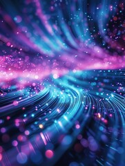 Fototapeta premium Techno Network: Neon Waves and Bokeh Lights,Futuristic Data Flux: Neon Wave Dynamics