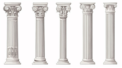 ancient marble columns set collection of isolated architectural elements on a white background