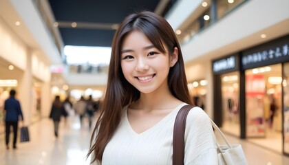 Young Asian woman in a shopping mall. 