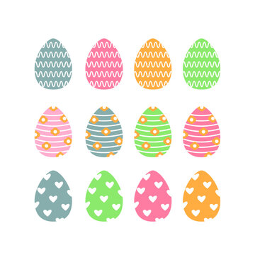 Happy Easter set with easter eggs. Easter holiday decor elements isolated on a white background.