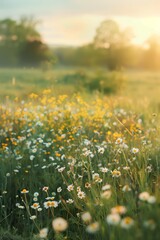 Dreamy Wildflower Field in Golden Hour Light