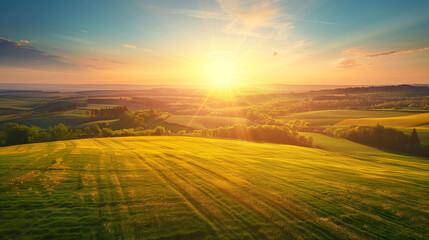 Fototapeta premium Majestic Spring Sunset Over Rolling Fields