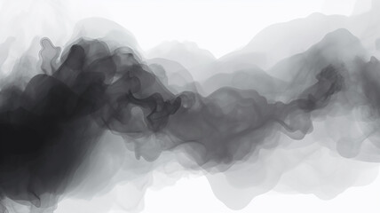 black watercolor waves, streaks and spots of paint and ink on a white background, transparent overlay layer - 767816770