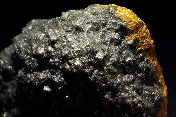 Huemulite is rare precious natural stone on black background. AI generated. Header banner mockup with space.