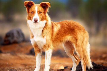Purebred purebred beautiful dog breed Jamen coolie Australian, background nature.