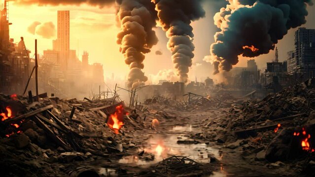 Ruins of a very heavily polluted industrial factory, place was known as one of the most polluted towns in Europe, Pollution of the environment. Pollution of the environment concept, AI Generated