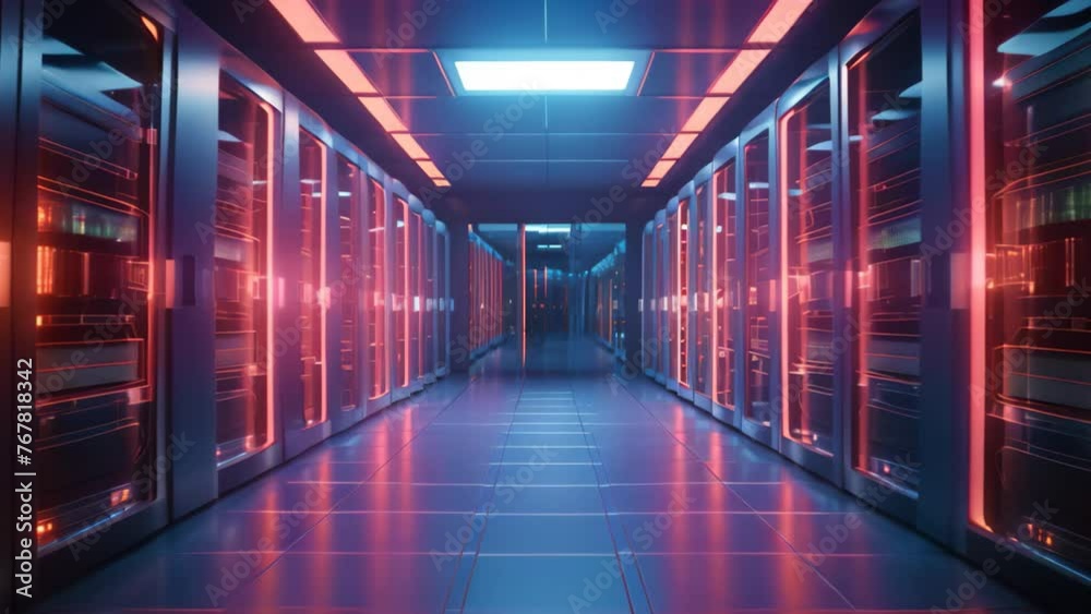 Poster server room data center. datacenter hardware cluster. 3d render, server room data center with rows o