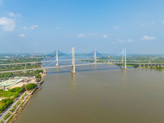 My Thuan Bridge and My Thuan 2 Bridge in Vinh Long Province, Vietnam, Tien Giang River