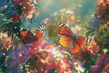 Tranquil Meadow Scene with Fluttering Butterflies