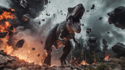 T-rex Dinosaur Escaping Meteor Impact