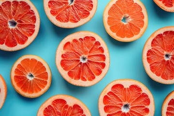 Grapefruit pattern with blue pulp on blue background
