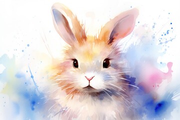 Watercolor portrait of a whimsical Easter bunny