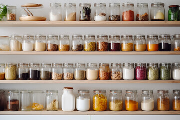 Home interior design, shelves and food storage space in the house, pantry organization